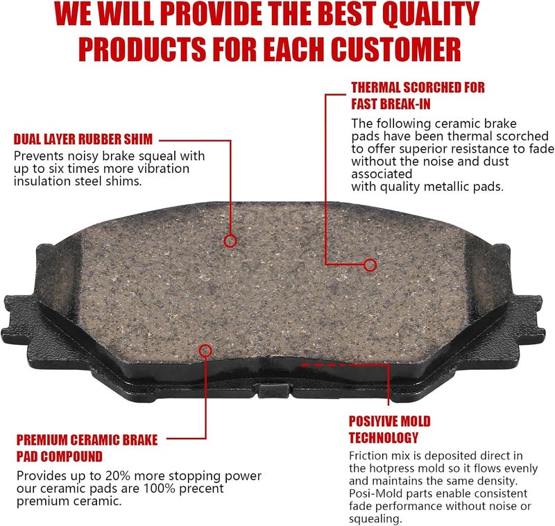 HECHENQICHE Front Ceramic Brake Pads with Hardware Kit for 2006-2015 Lexus IS250 - Image 2